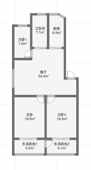 莲花苑 3室2厅1卫 89.4m&sup2;