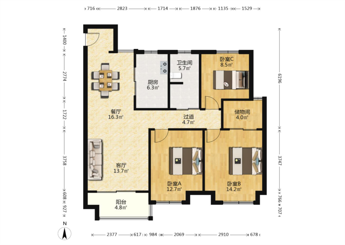 保利香槟国际 3室2厅1卫 123m&sup2;