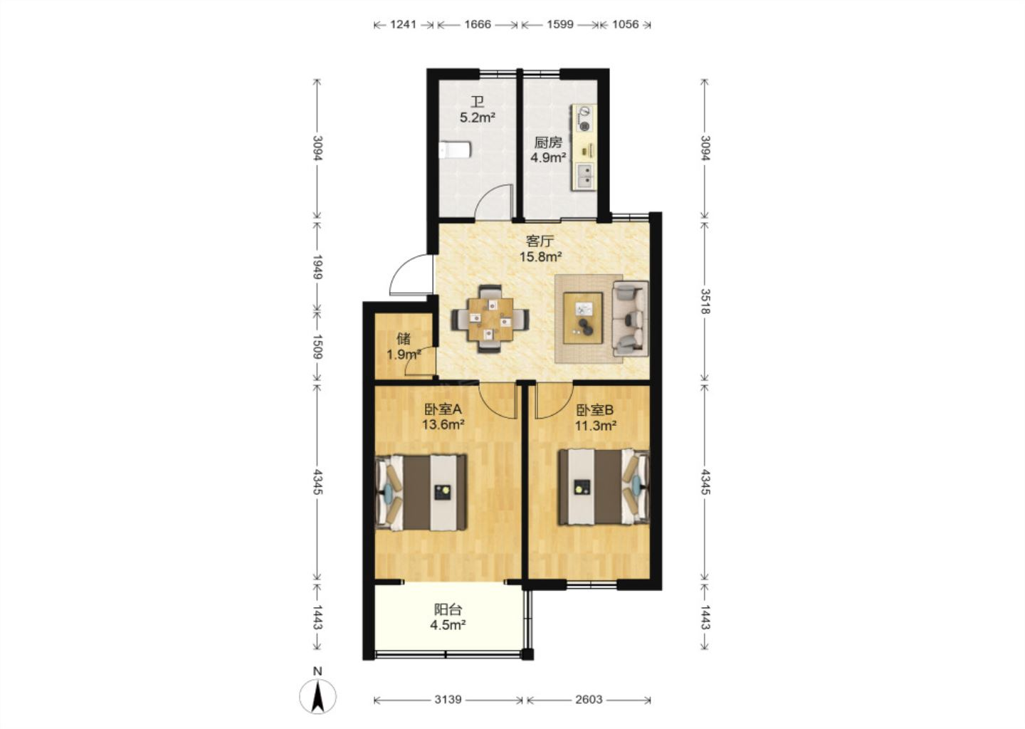 怡居苑 2室2厅1卫 69m&sup2;