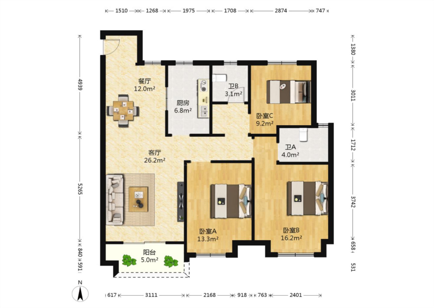 保利香槟国际 3室2厅2卫 122m²
