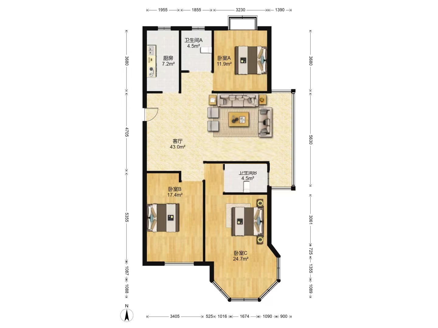 中南世纪花城三期 3室2厅2卫 139.00m&sup2;