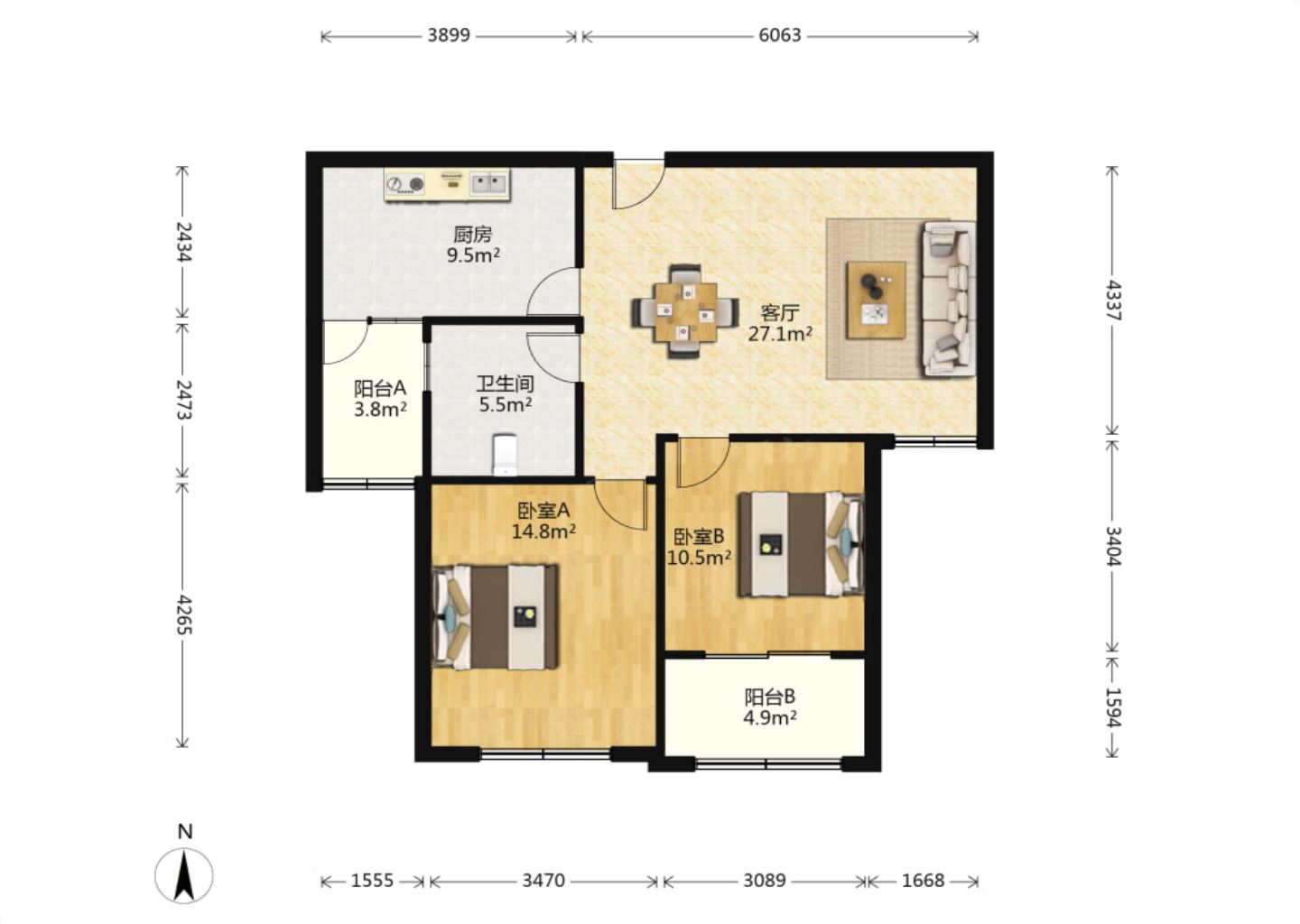 江景苑小区 2室1厅1卫 98m&sup2;