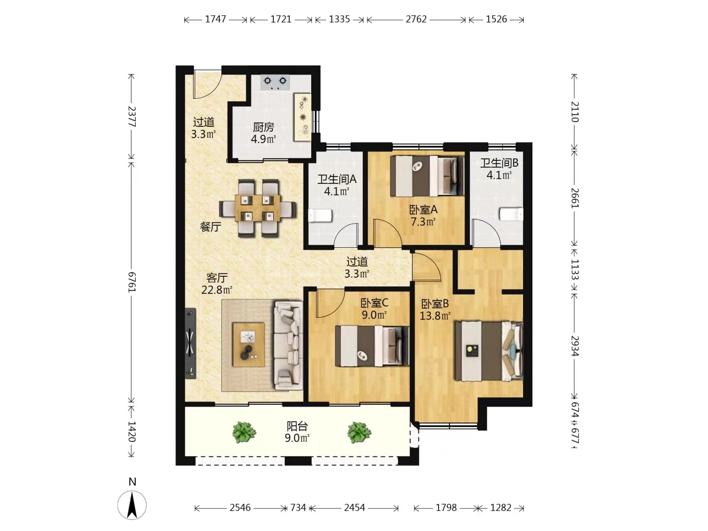 华润悦府 3室2厅2卫 108m&sup2;
