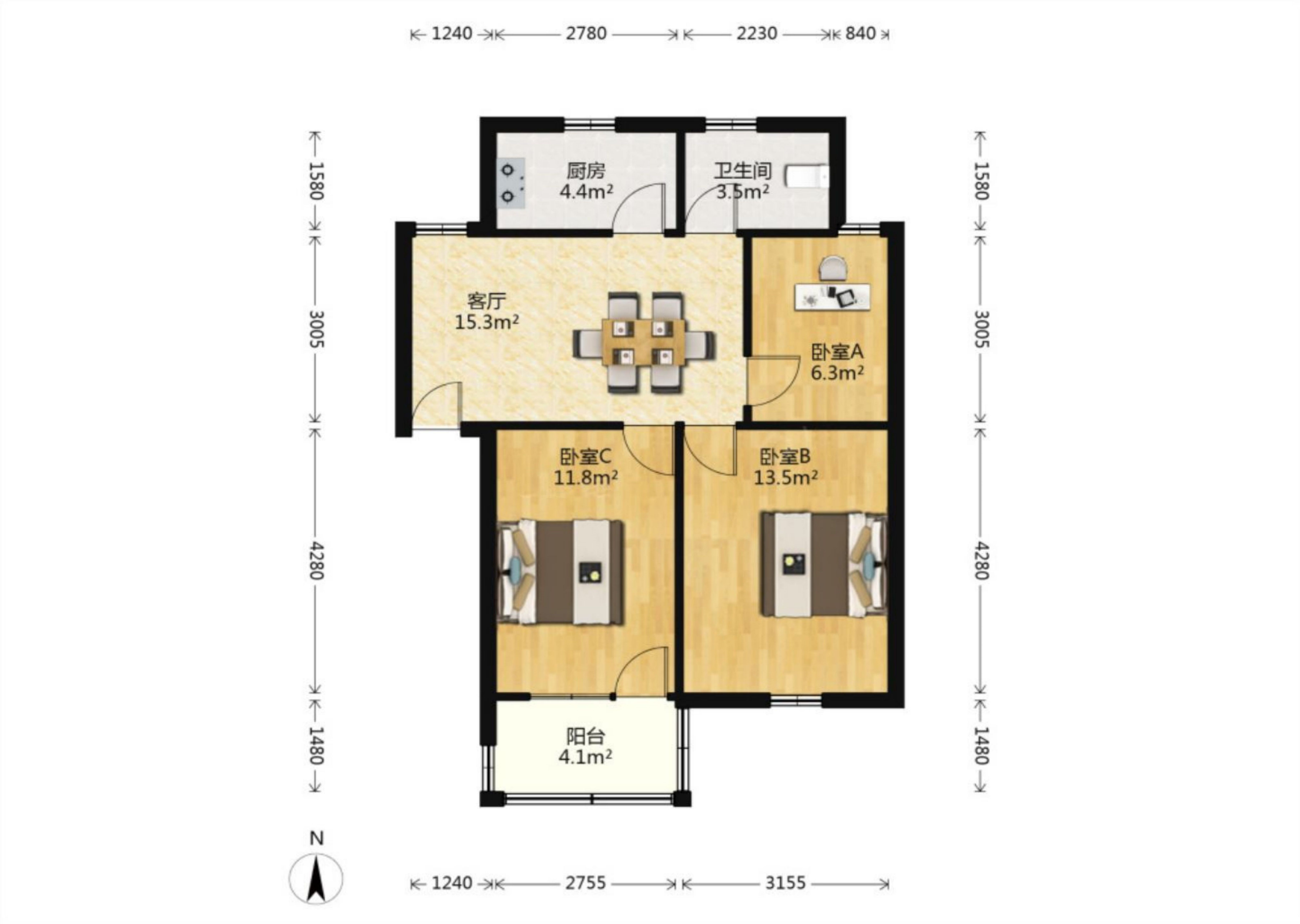 银花苑 3室1厅1卫 74m&sup2;
