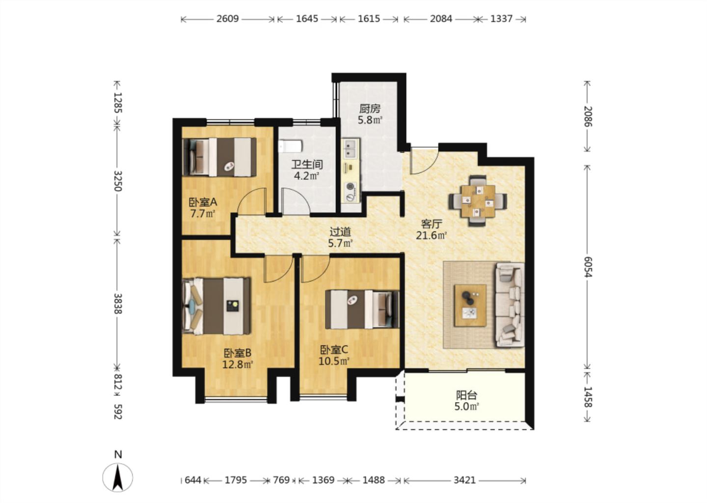 中海碧林湾 3室1厅1卫 96.78m&sup2;
