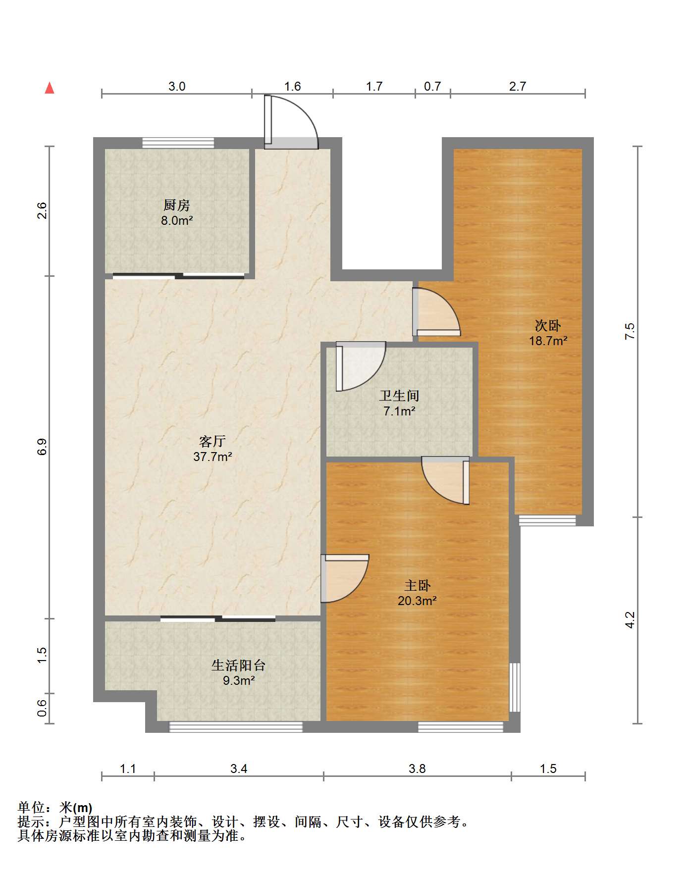 万通城 2室1厅1卫 74.58m&sup2;