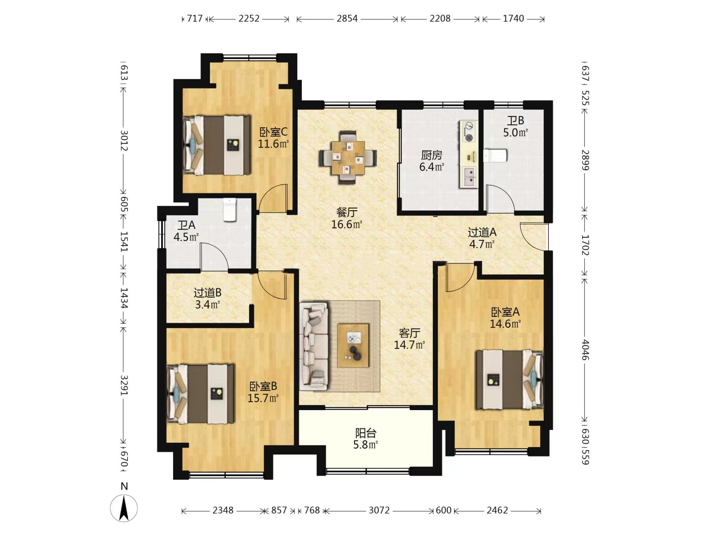 万科濠河传奇 3室2厅2卫 132m&sup2;