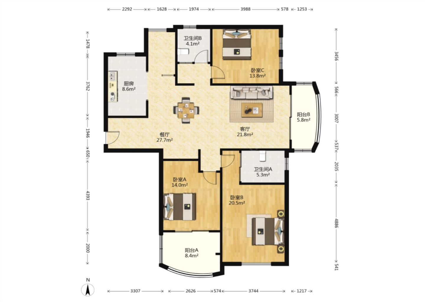 高迪晶城 3室2厅2卫 161.50m&sup2;