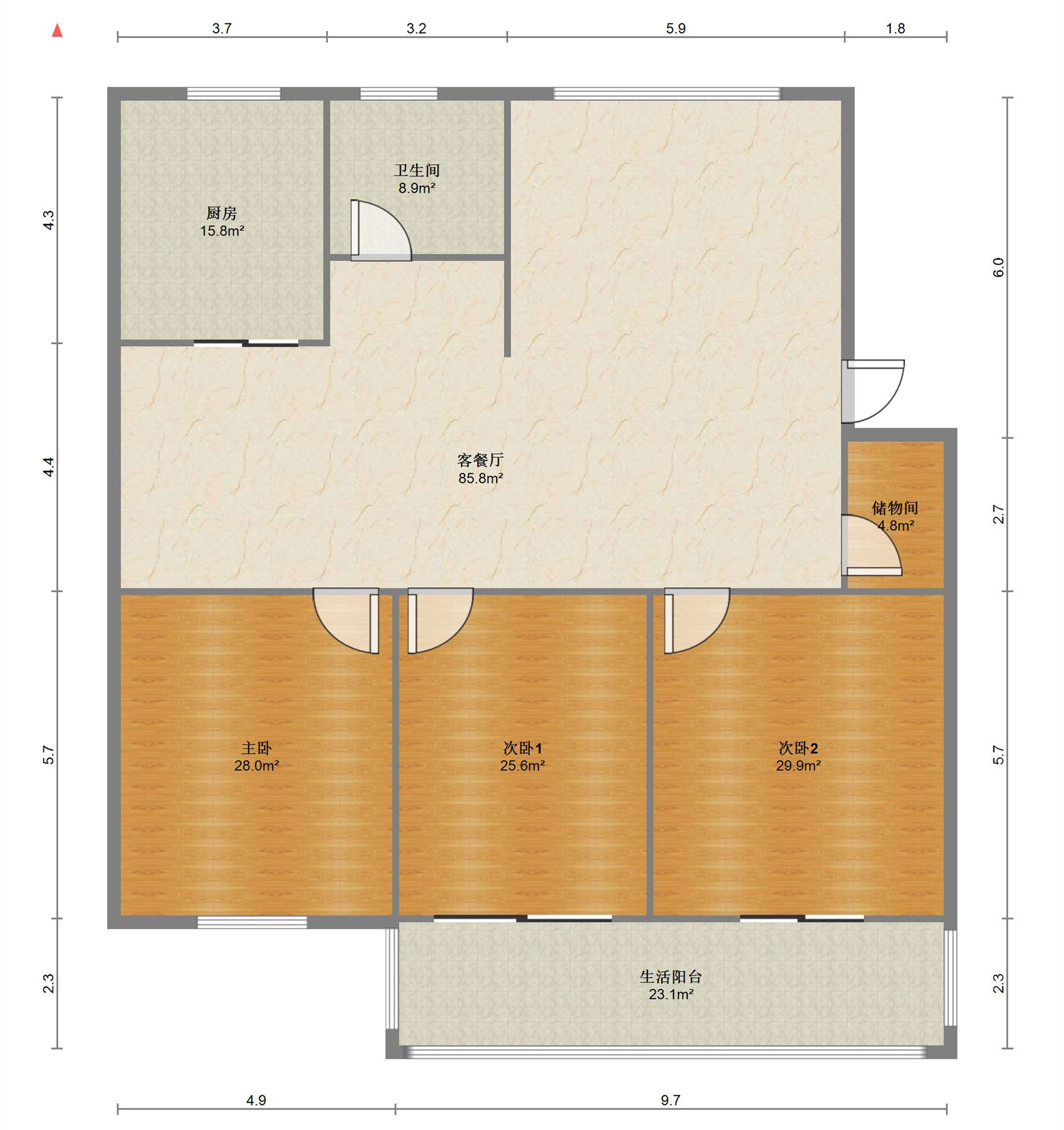 金鑫苑 3室2厅1卫 133.36m&sup2;