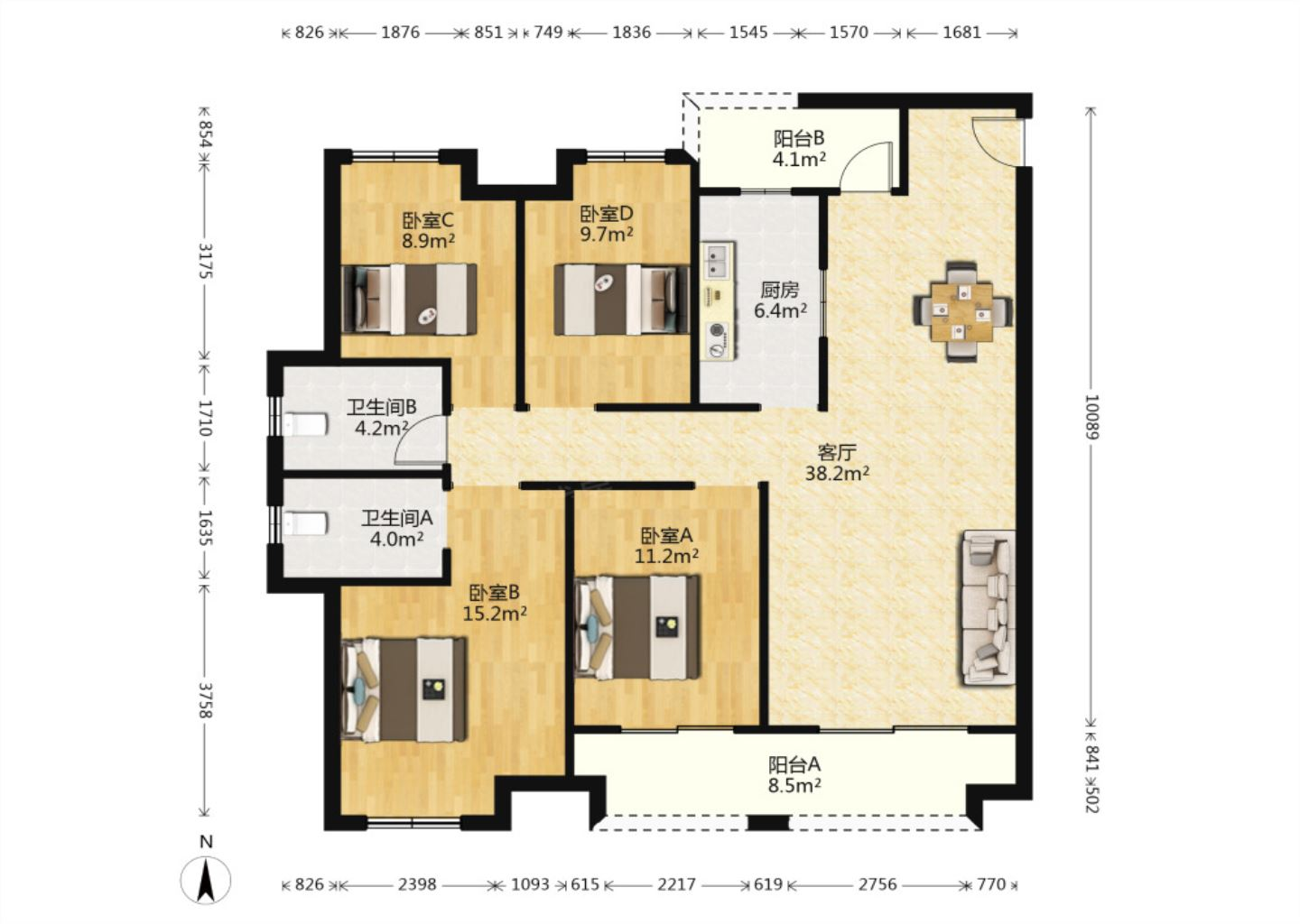 保利香槟国际 4室2厅2卫 142.19m&sup2;