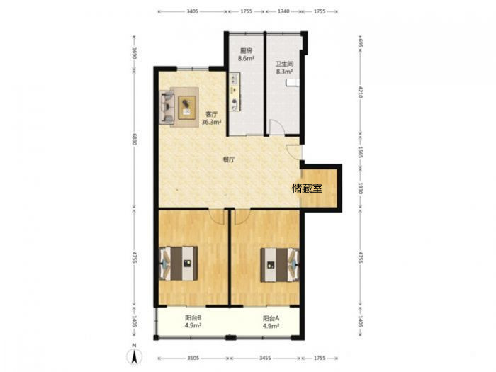 滨江花园 2室2厅1卫 102.87m&sup2;