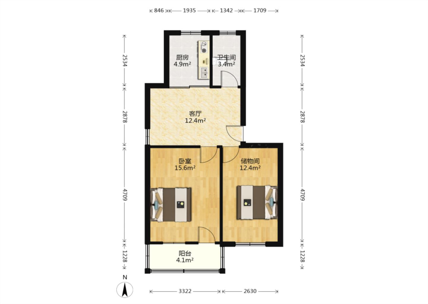 光明新村 2室1厅1卫 64m&sup2;