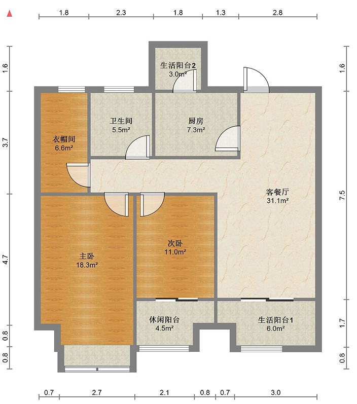 湖滨华庭 2室2厅1卫 100.90m&sup2;