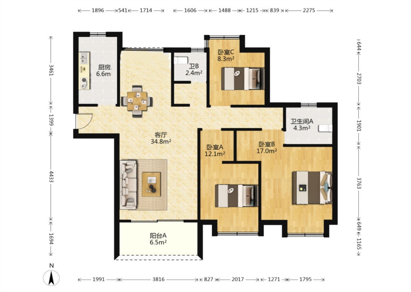 万达华府 3室2厅2卫 121m&sup2;