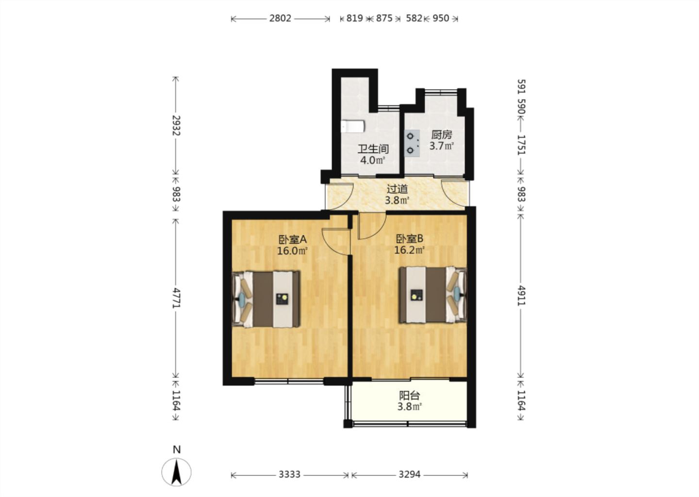 新建路新村（新建花苑） 2室1厅1卫 52.17m&sup2;