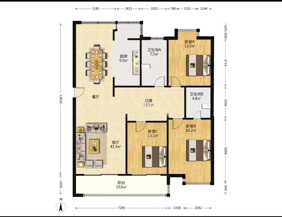 苏建阳光新城 4室2厅2卫 152.00m&sup2;