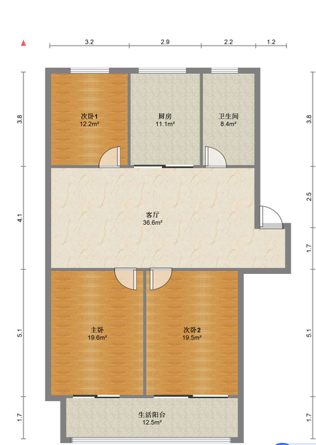 金和小区 3室2厅1卫 108m&sup2;