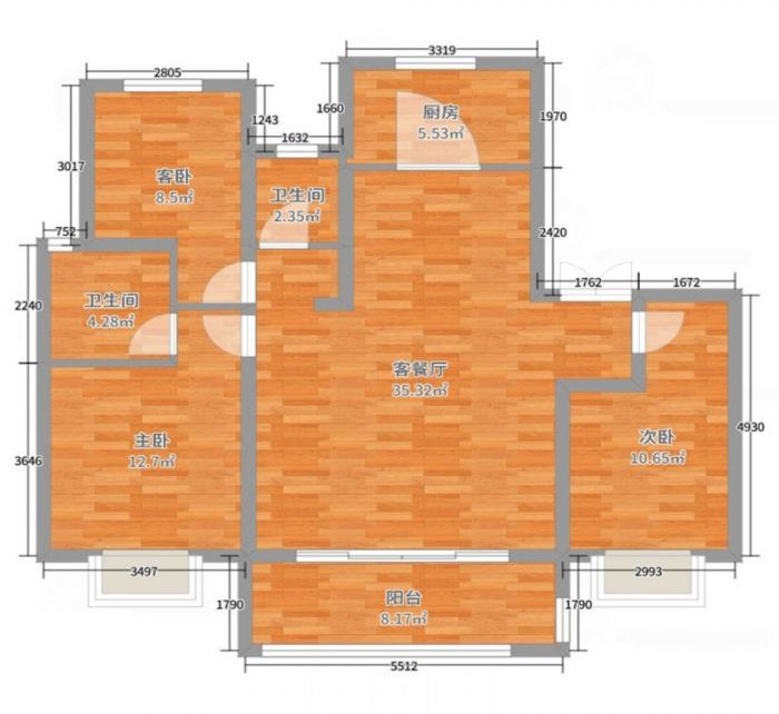 新城香溢紫郡 3室2厅1卫 117m&sup2;