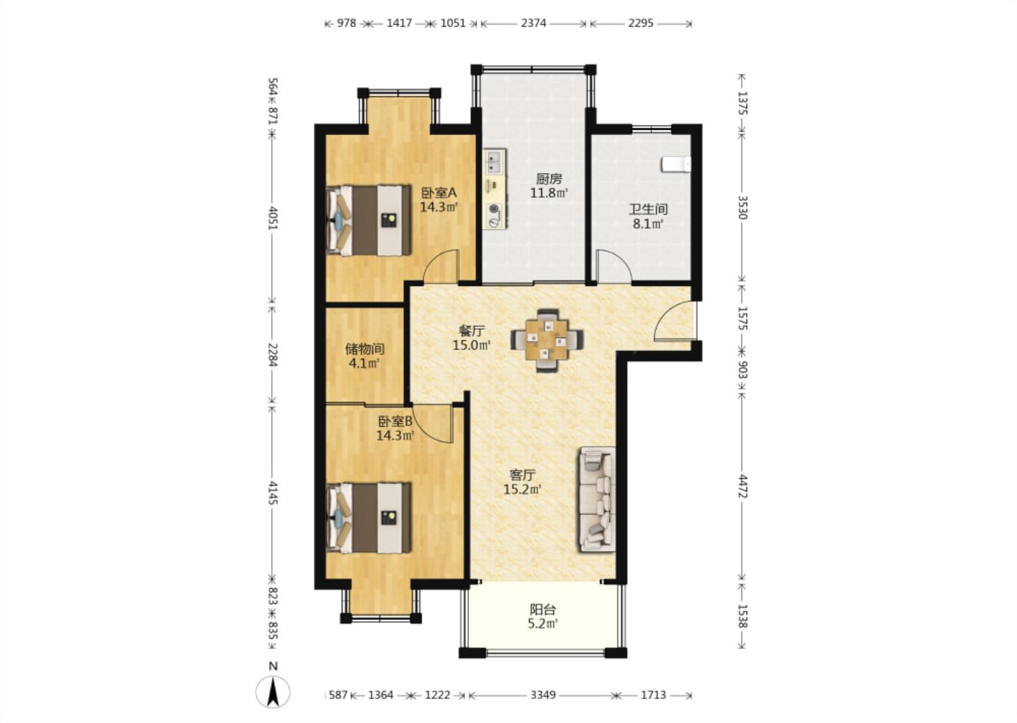 颐景苑 3室1厅1卫 105.00m&sup2;