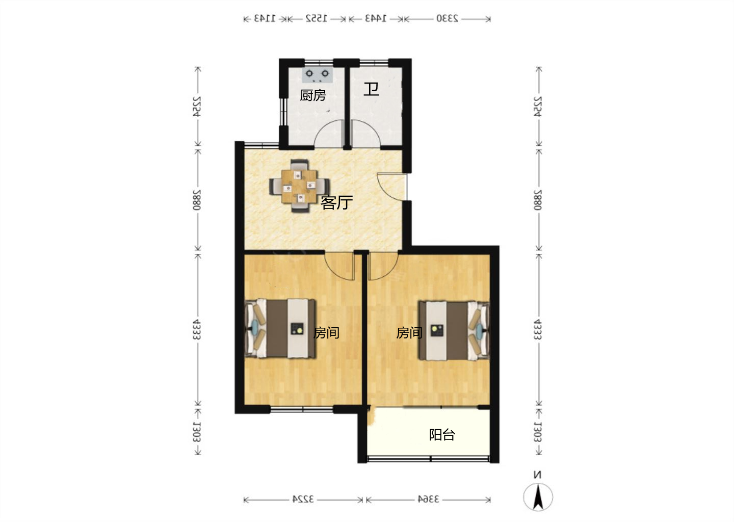 海港新村 2室1厅1卫 66m&sup2;
