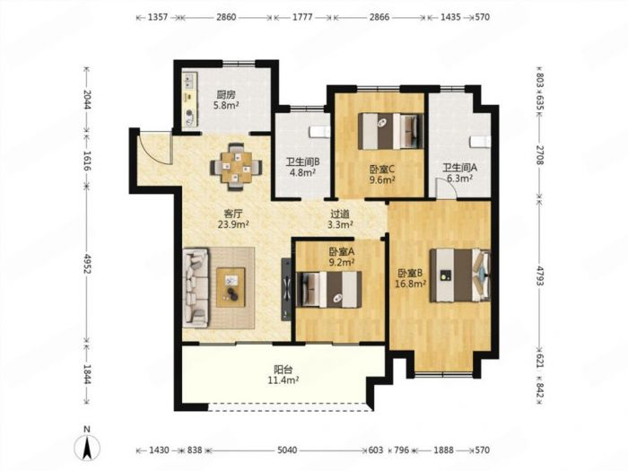 新城香溢紫郡 3室2厅2卫 117m&sup2;