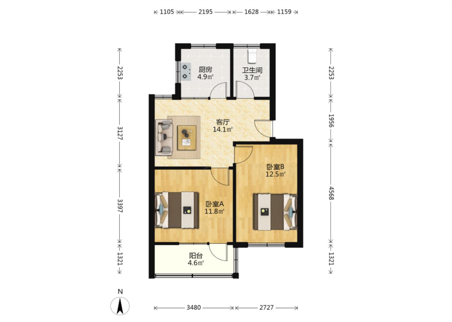 新桃园 2室1厅1卫 64m&sup2;