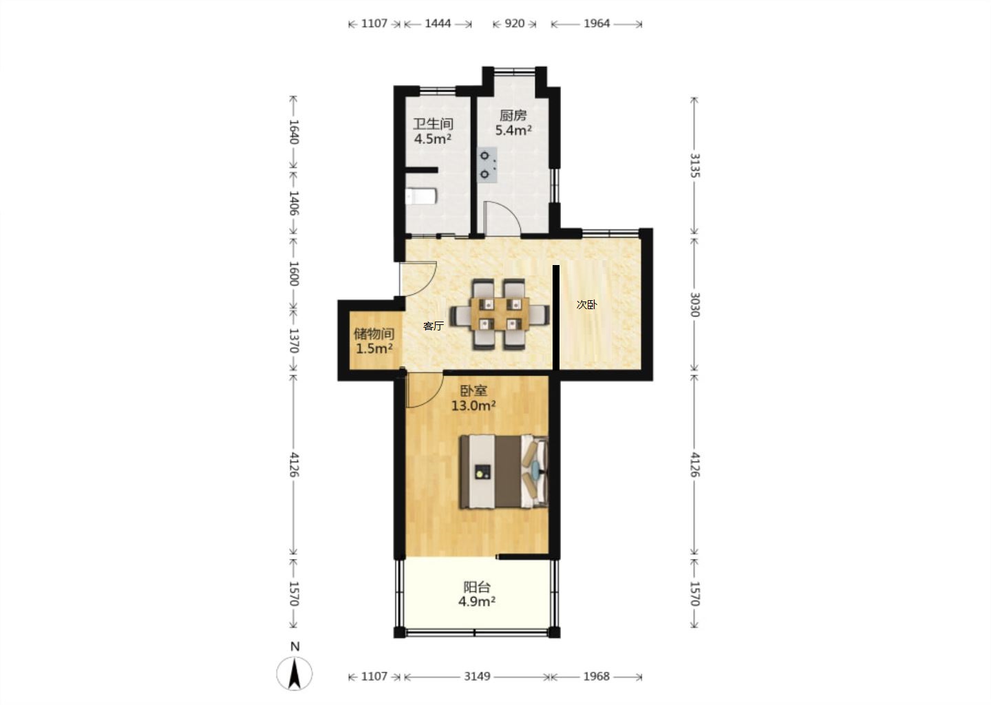 外滩小区 1室1厅1卫 57.11m&sup2;