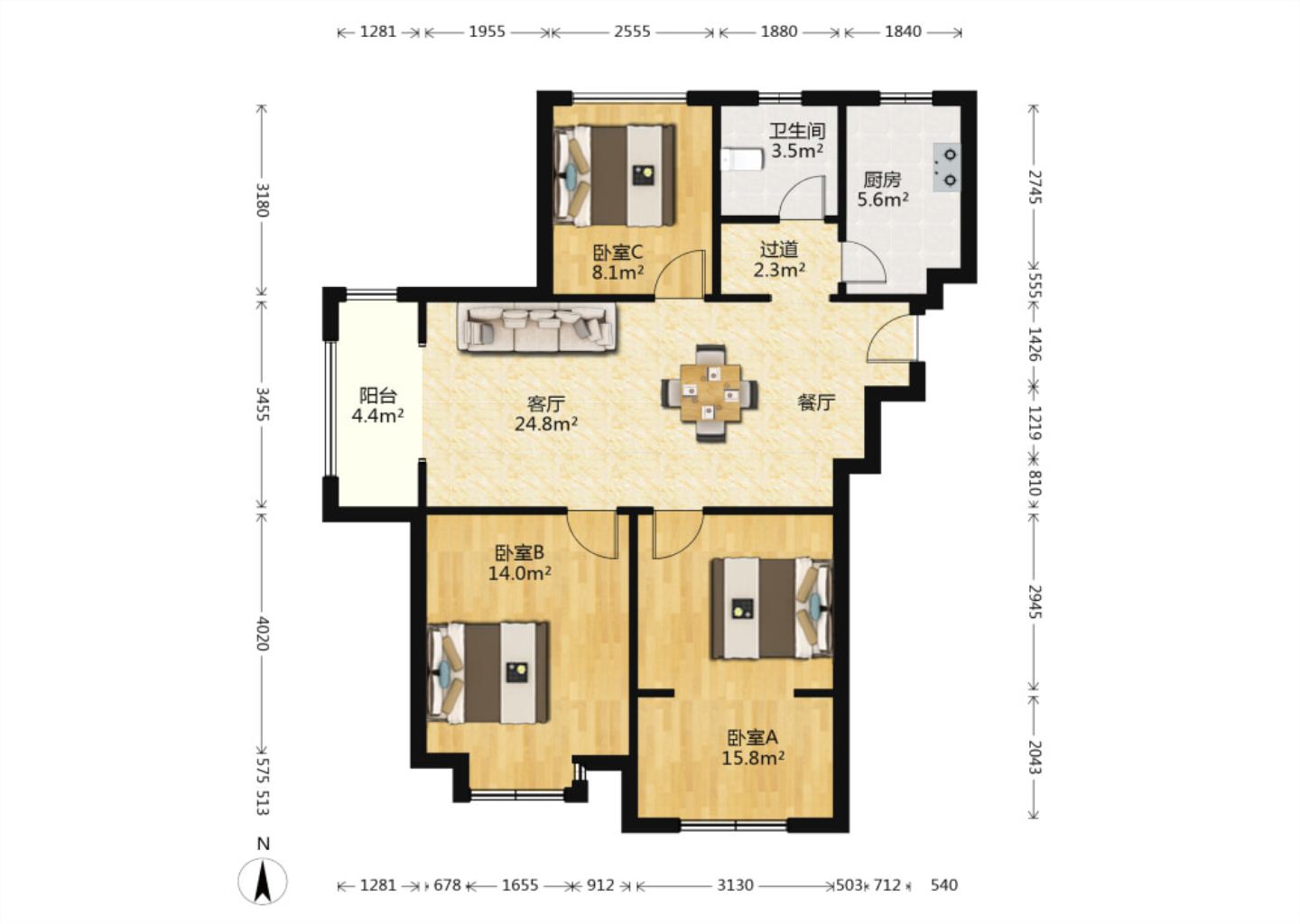 御景澜庭 3室2厅1卫 106m&sup2;