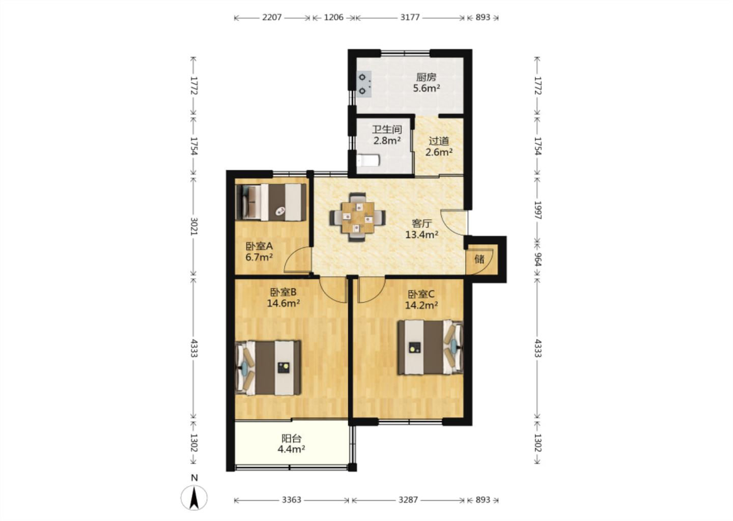 光明南村 3室1厅1卫 88m&sup2;