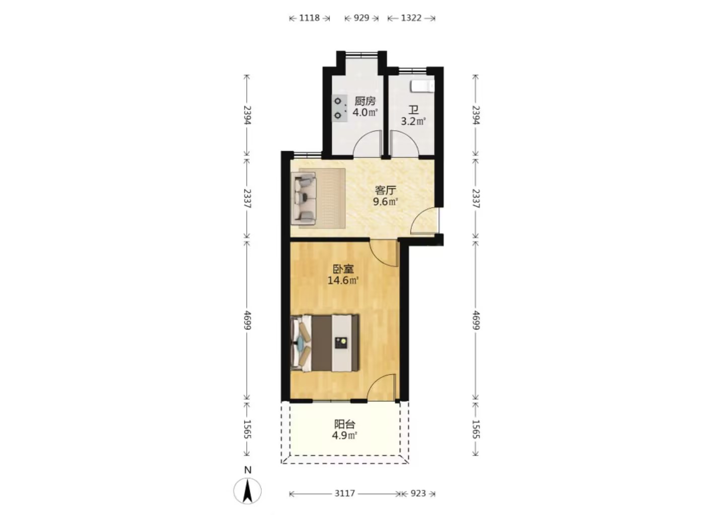 虹桥新村(朝霞路) 1室1厅1卫 42m&sup2;