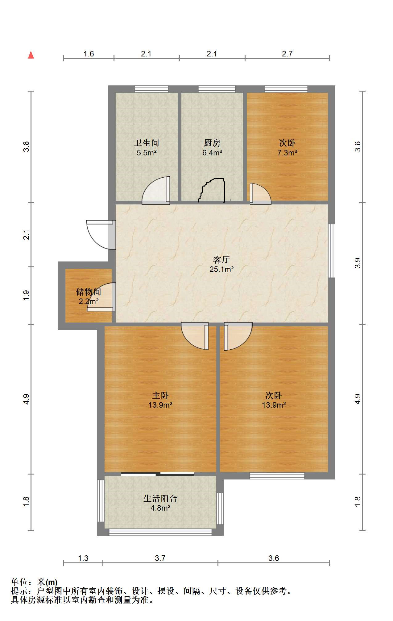 五山家园 3室1厅1卫 89.07m²