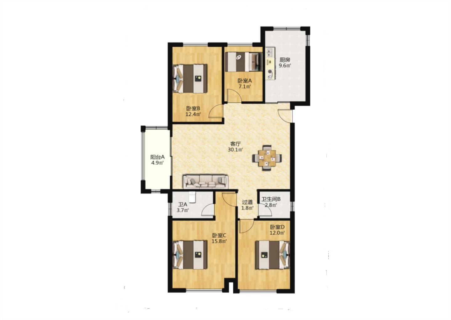 悦达悦海名邸 4室2厅2卫 125m&sup2;