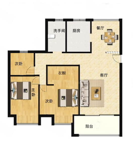 万达华府 3室2厅1卫 108.59m²