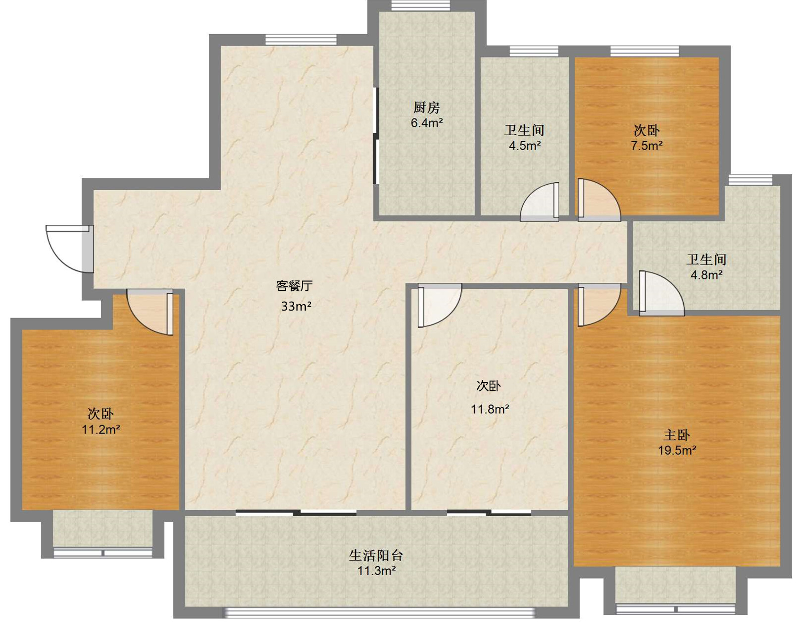 中海上东区 4室2厅2卫 143m&sup2;