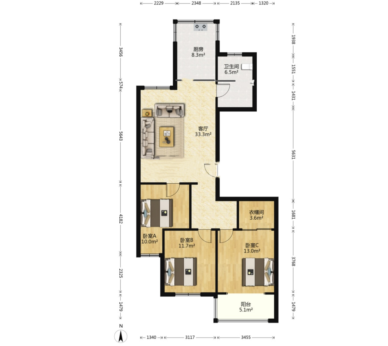 临江家园 3室2厅2卫 121.00m&sup2;