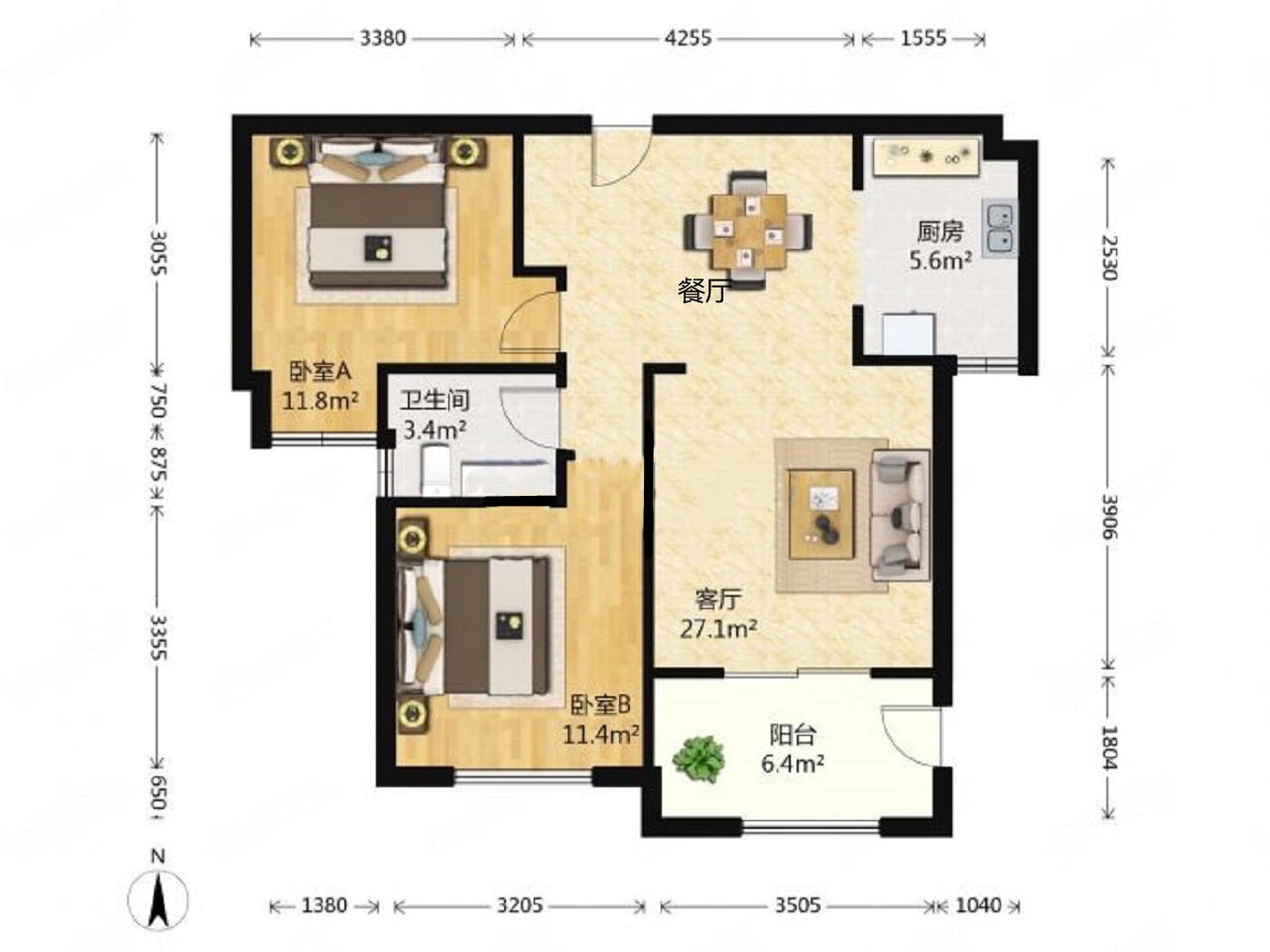 星光耀广场 2室2厅1卫 93.00m&sup2;