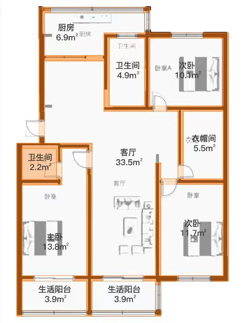 宏丰苑 3室2厅2卫 132m&sup2;