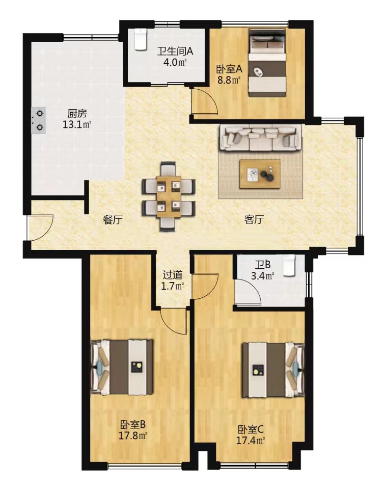 桂花小镇 3室2厅2卫 131.00m&sup2;