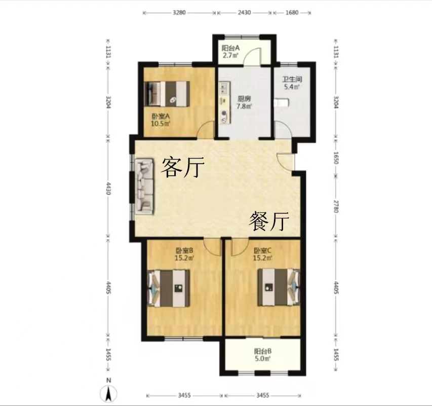 星月花园 3室2厅1卫 126.00m&sup2;
