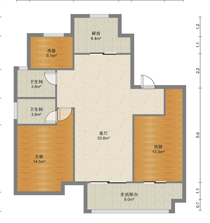 观澜台 3室2厅2卫 121m&sup2;