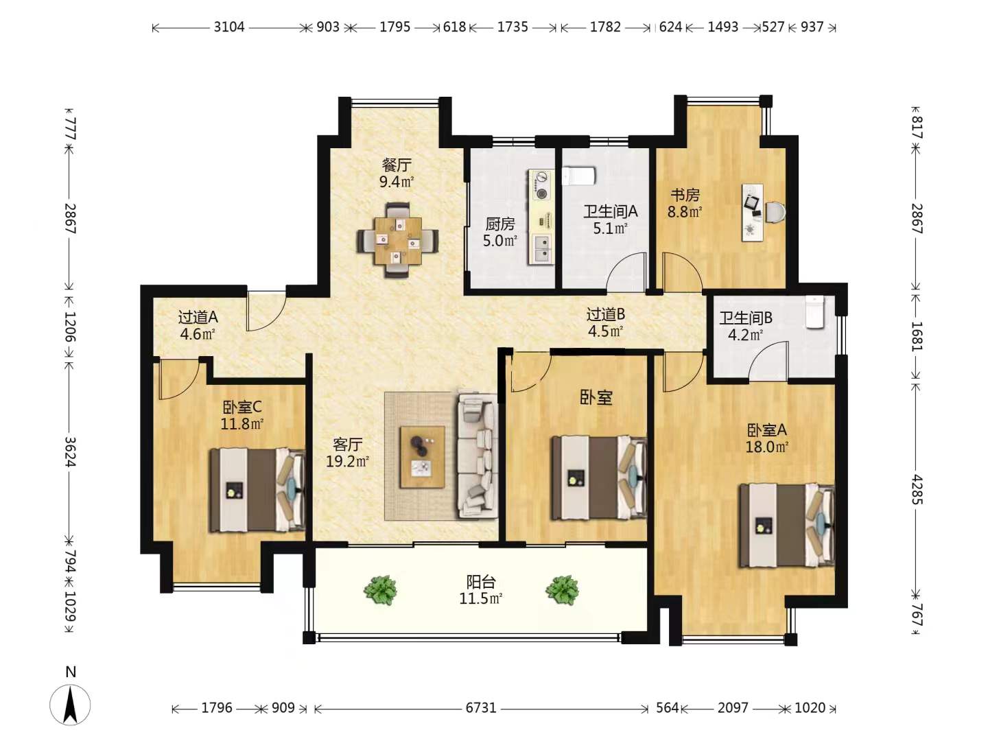 滨江玺 4室2厅2卫 143.76m&sup2;