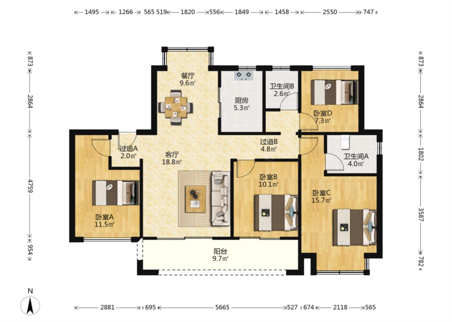 中南漫悦湾 4室2厅2卫 123m&sup2;