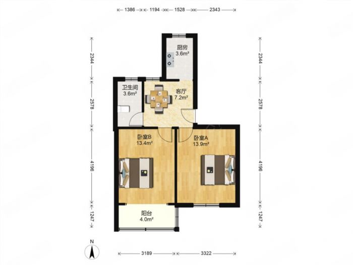 越江新村 2室1厅1卫 60m&sup2;