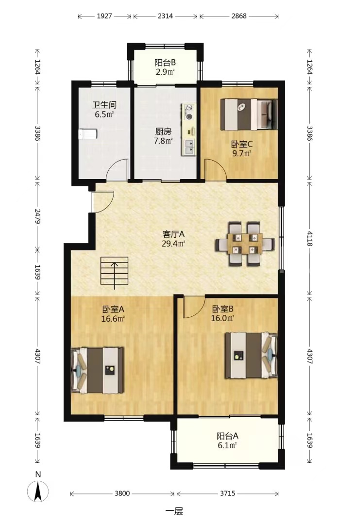 江海东苑 3室2厅1卫 119m&sup2;