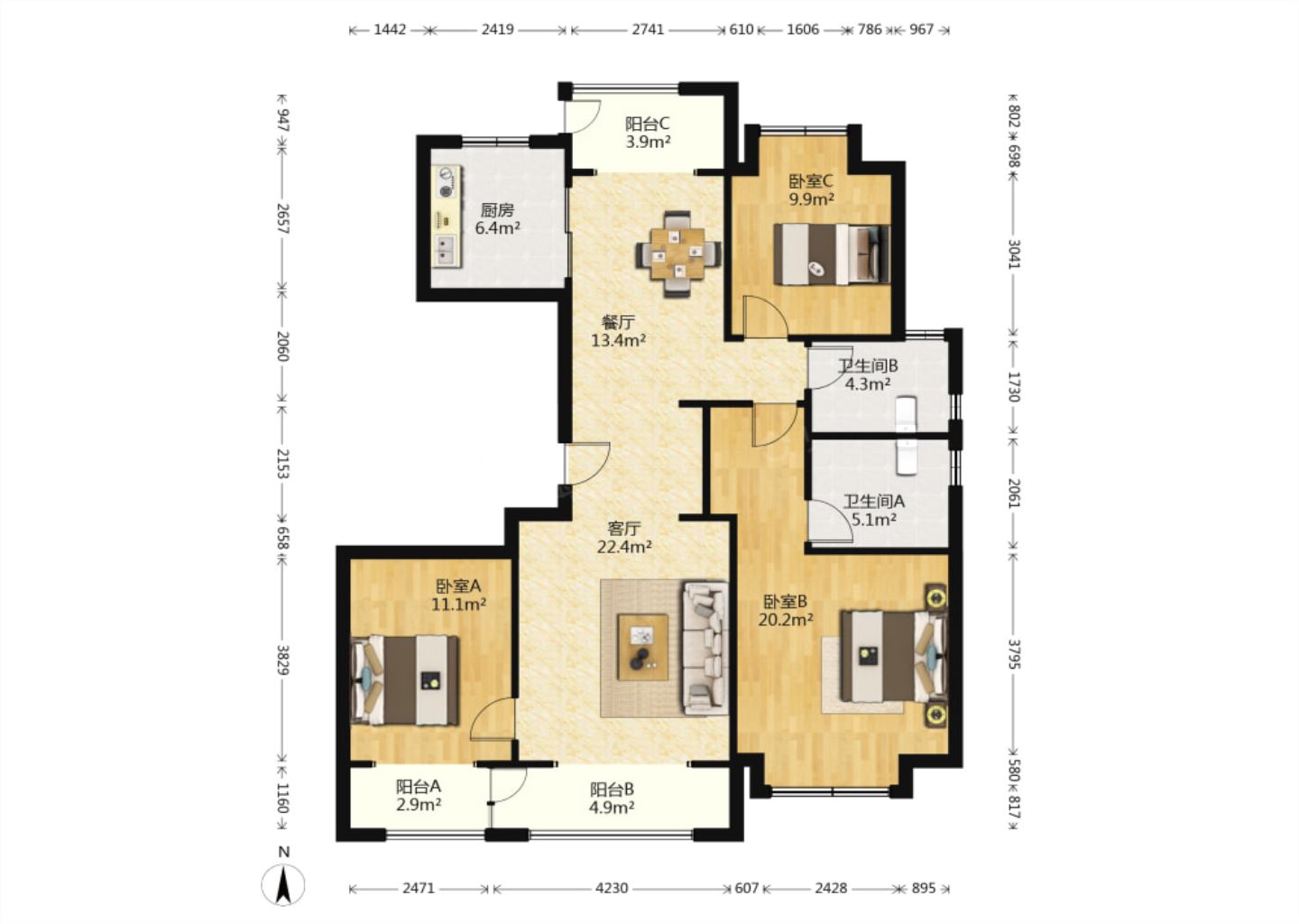 绿城沁园 3室2厅2卫 132.56m&sup2;