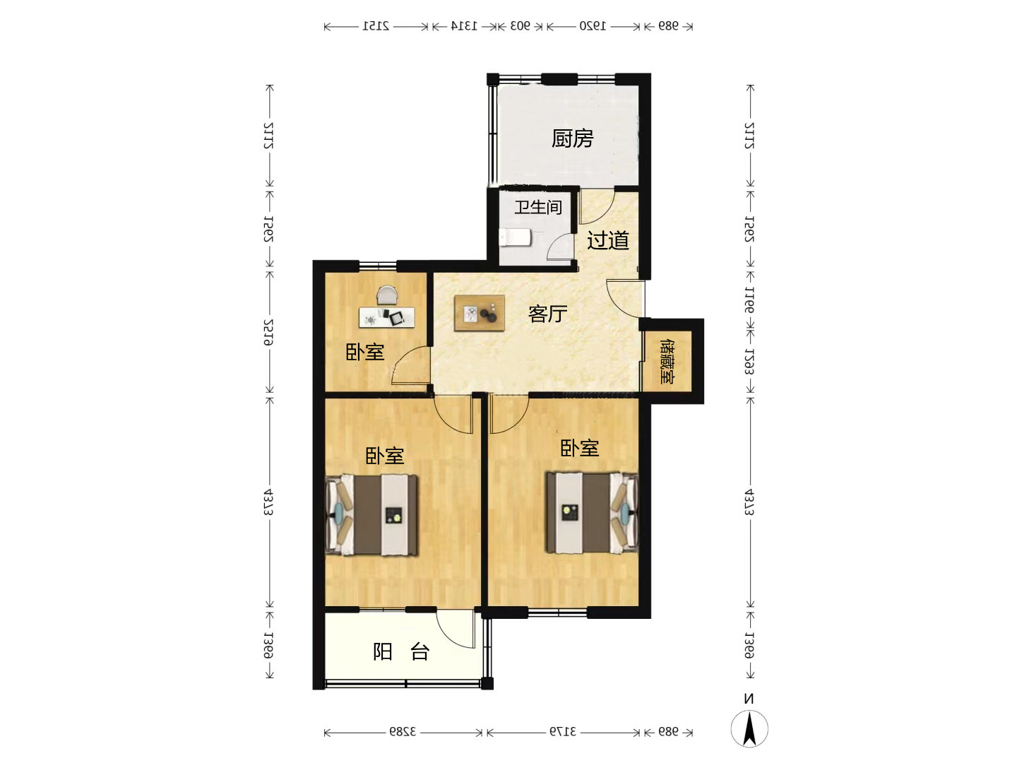 城南二村 3室1厅1卫 78m&sup2;
