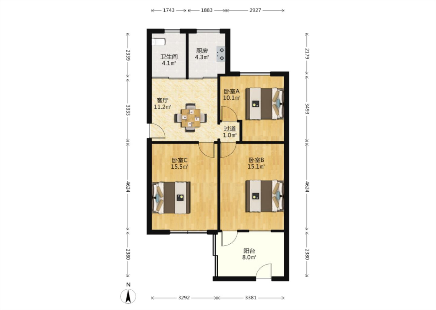 新建路新村（新建花苑） 3室1厅1卫 69m&sup2;