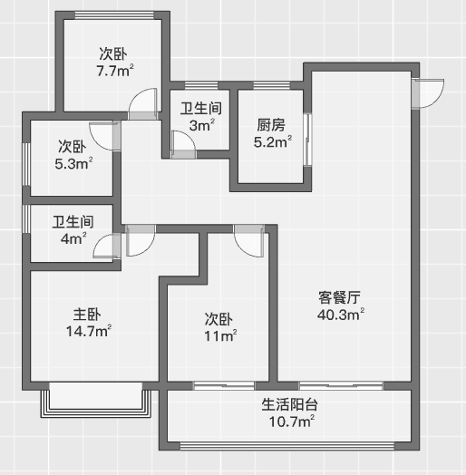 时光漫城 4室2厅2卫 125m&sup2;