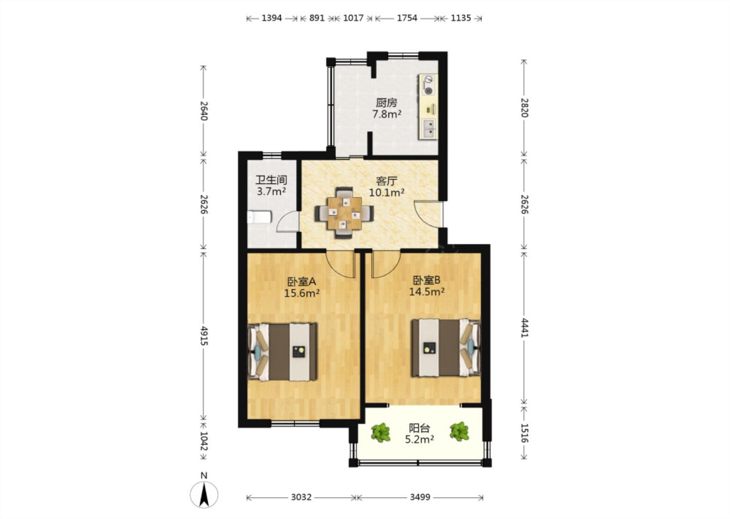 华威园 2室1厅1卫 67m&sup2;