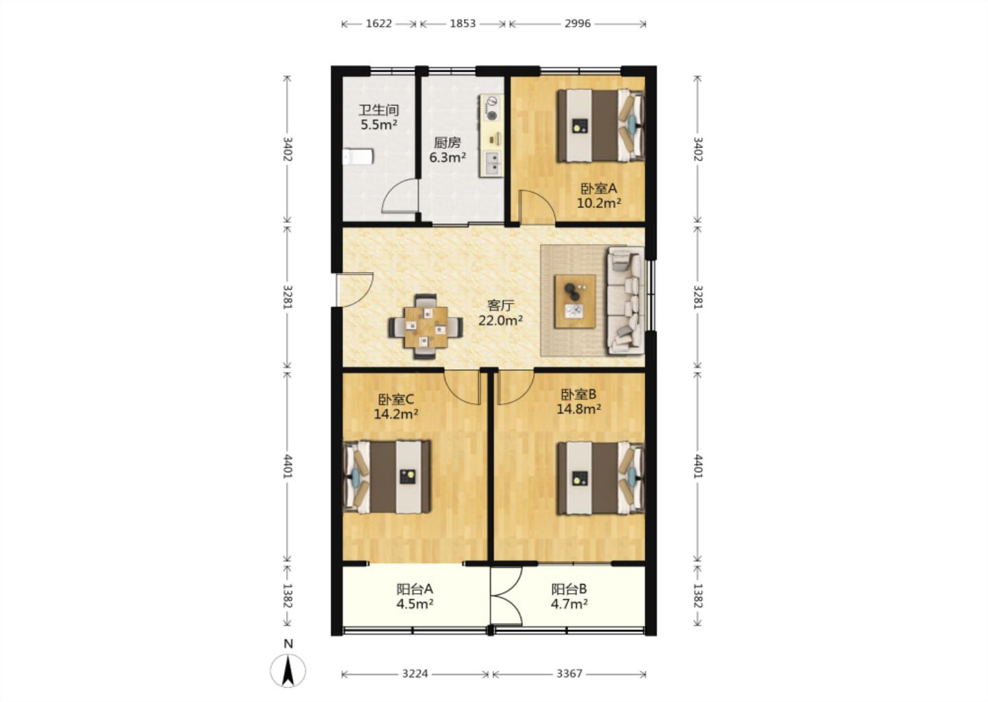 光明南村 3室1厅1卫 99.9m&sup2;